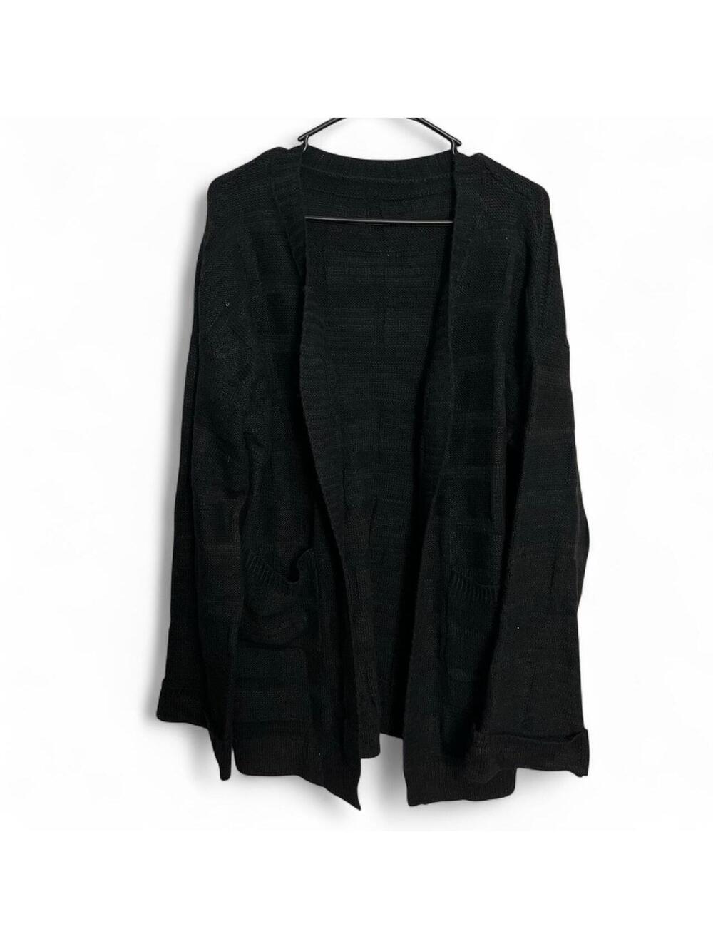 Black Oversized Open Front Knit Cardigan